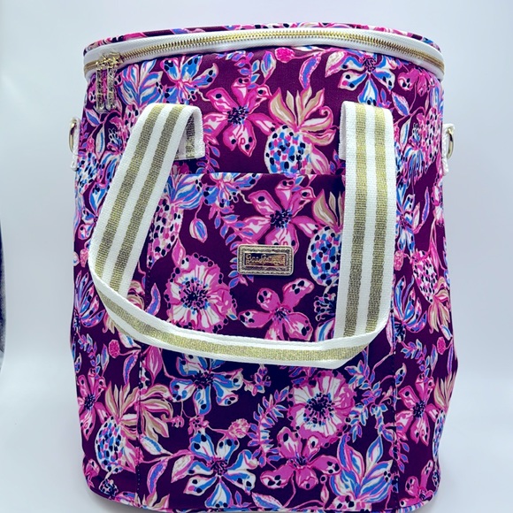 Lilly Pulitzer Handbags - NWT Lilly Pulitzer Insulated Wine Bag Carrier Tote Purple White Gold Rare Print